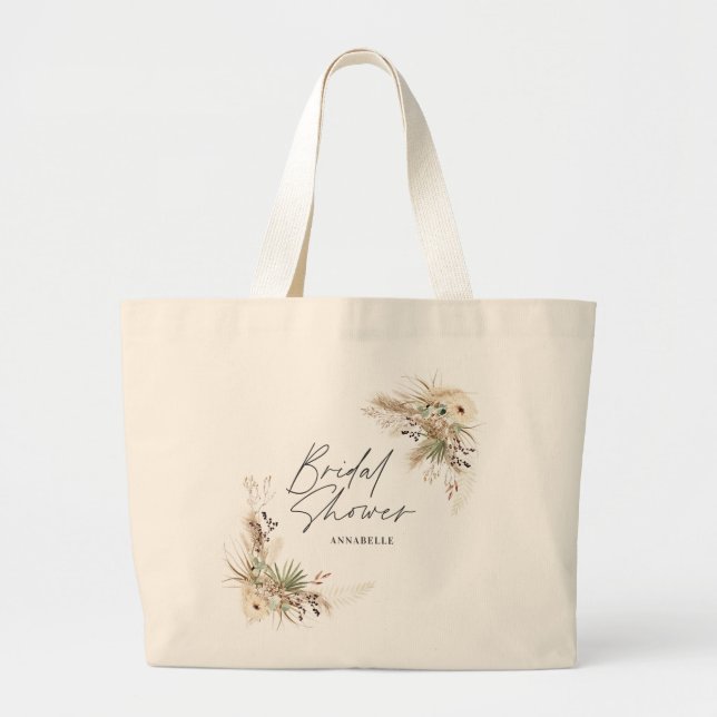 Bridal shower favour pampas eucalyptus elegant tot large tote bag (Front)