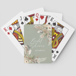 Bridal shower favour pampas eucalyptus sage green playing cards