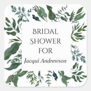 Bridal Shower Favour Seal Emerald Forest Foliage