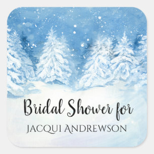 Bridal Shower Favour Seal Winter Snow Falling Tree