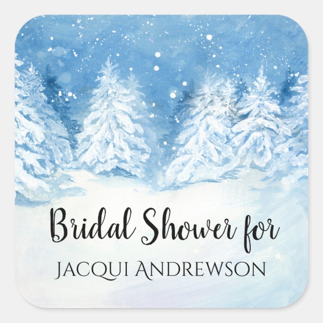 Bridal Shower Favour Seal Winter Snow Falling Tree (Front)