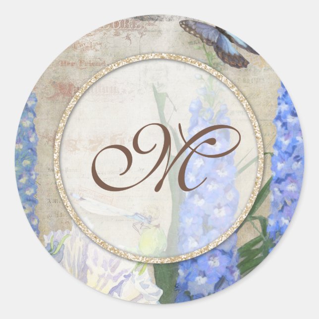 Bridal Shower Favour Seals Dragonfly Butterfly Art (Front)