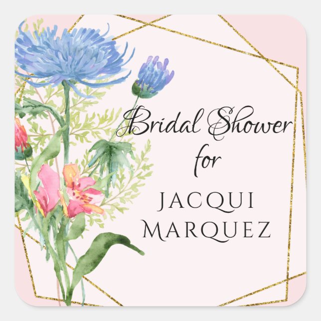 Bridal Shower Favour Seals Dusty Blue Pink Floral (Front)