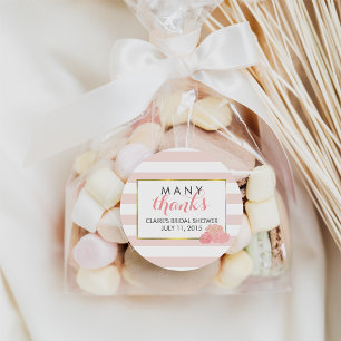 Bridal Shower Favour Stickers   Pink Stripe & Peon