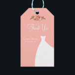 Bridal Shower Favour Tags, Gown & Floral Pink Gift Tags<br><div class="desc">elegant floral bouquet and a beautiful wedding gown on a pink background.</div>