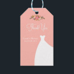 Bridal Shower Favour Tags, Gown & Floral Pink Gift Tags<br><div class="desc">elegant floral bouquet and a beautiful wedding gown on a pink background.</div>