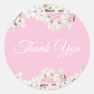 Bridal Shower Favour White Blossom Thank You Classic Round Sticker