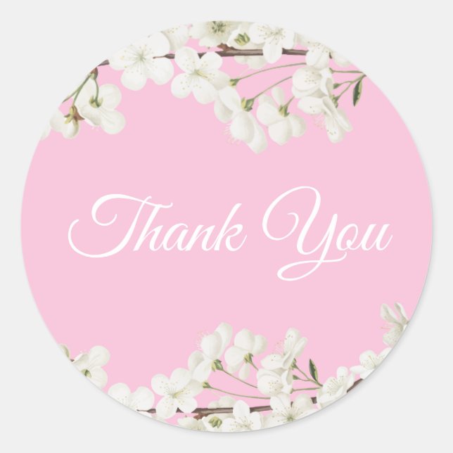Bridal Shower Favour White Blossom Thank You Classic Round Sticker (Front)