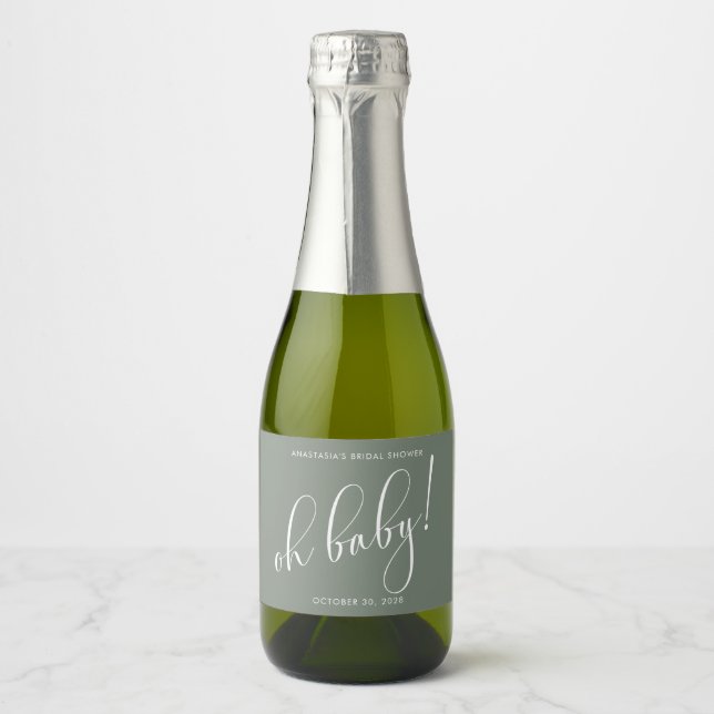 Bridal Shower Favours Minimalistic Sage Green  Sparkling Wine Label (Front)