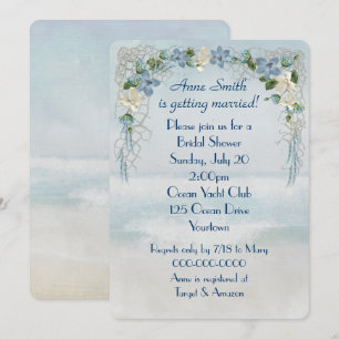 Bridal Shower Floral Arch On Ocean Watercolor Invitation