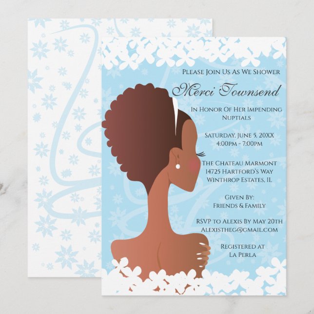 Bridal Shower Floral Blue Invitation (Front/Back)