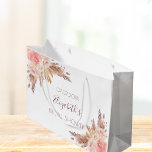 Bridal Shower floral blush pink pampas grass rose Large Gift Bag<br><div class="desc">For a boho,  bohemian style Bridal Shower. A chic white background. Decorated with rose gold,  blush pink florals,  pampas grass.  Personalise and add a date,  name.</div>
