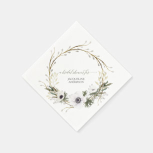 Bridal Shower Floral BOHO Wreath Anemone Rustic Napkin