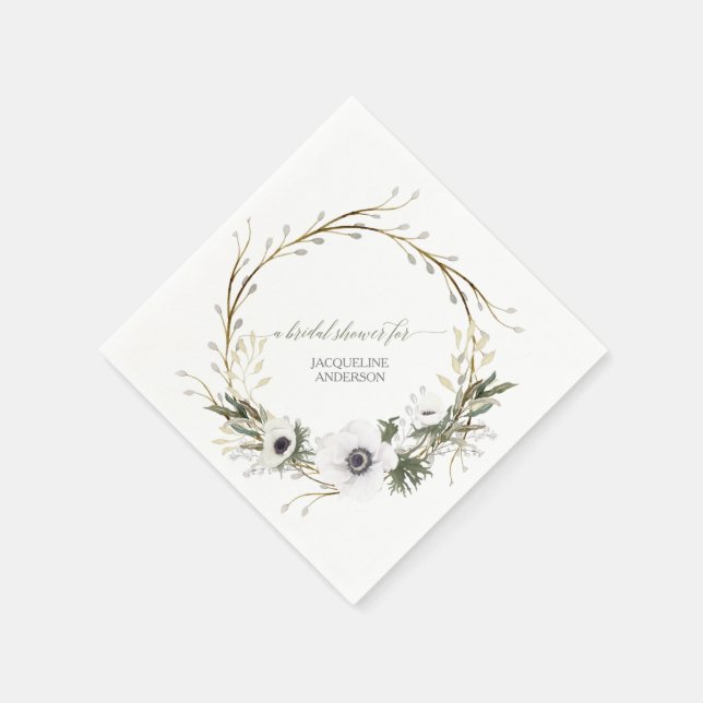 Bridal Shower Floral BOHO Wreath Anemone Rustic Napkin (Corner)