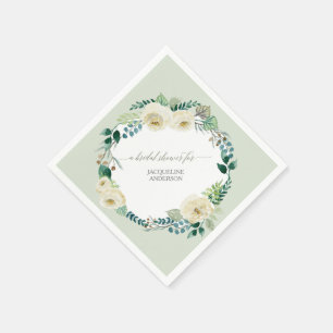 Bridal Shower Floral BOHO Wreath Mint Rose Rustic Napkin
