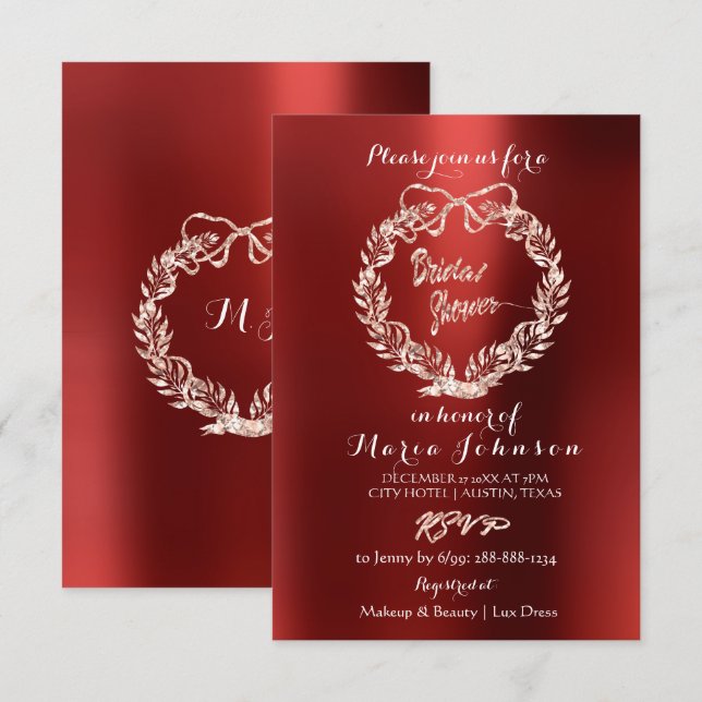 Bridal Shower Floral Burgundy Wreath Pink Rose Invitation (Front/Back)