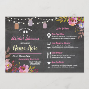 Bridal Shower Floral Chalk Jars Pink Itinerary Invitation