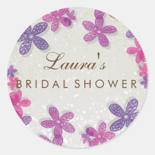 Bridal Shower Floral Confetti Pearl Classic Round Sticker