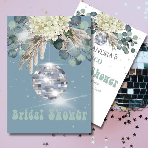 Bridal Shower Floral Dusty Blue Disco Ball  Invitation