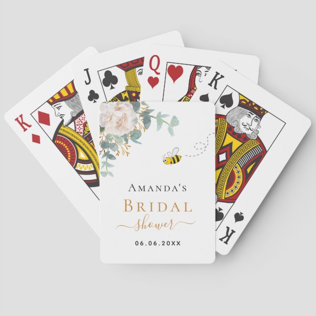 Bridal Shower floral eucalyptus greenery bee  Playing Cards (Back)