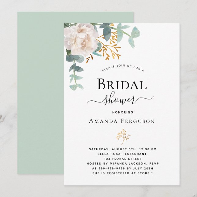 Bridal Shower floral eucalyptus greenery modern Invitation (Front/Back)