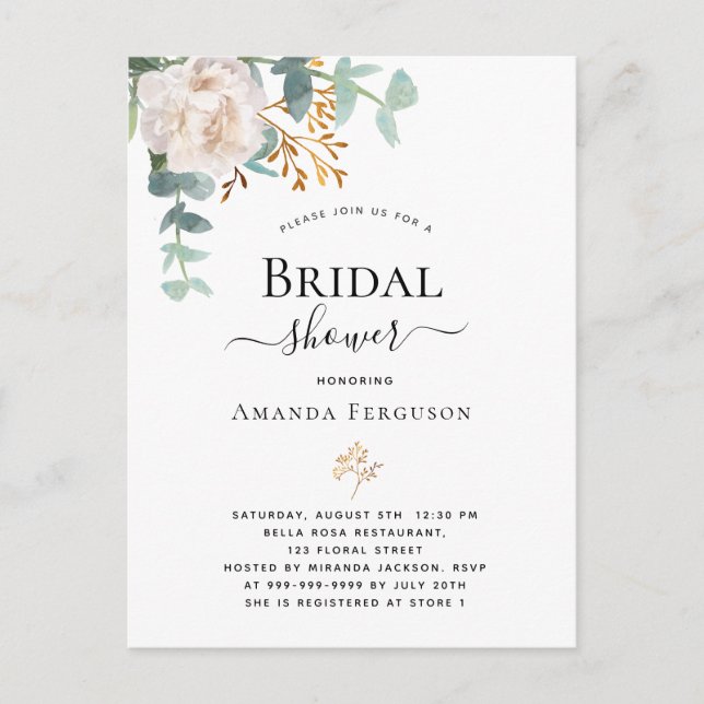 Bridal Shower floral eucalyptus greenery modern Postcard (Front)