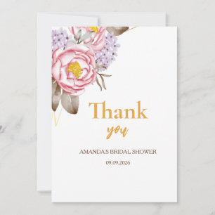 Bridal Shower floral eucalyptus rose gold pink Thank You Card