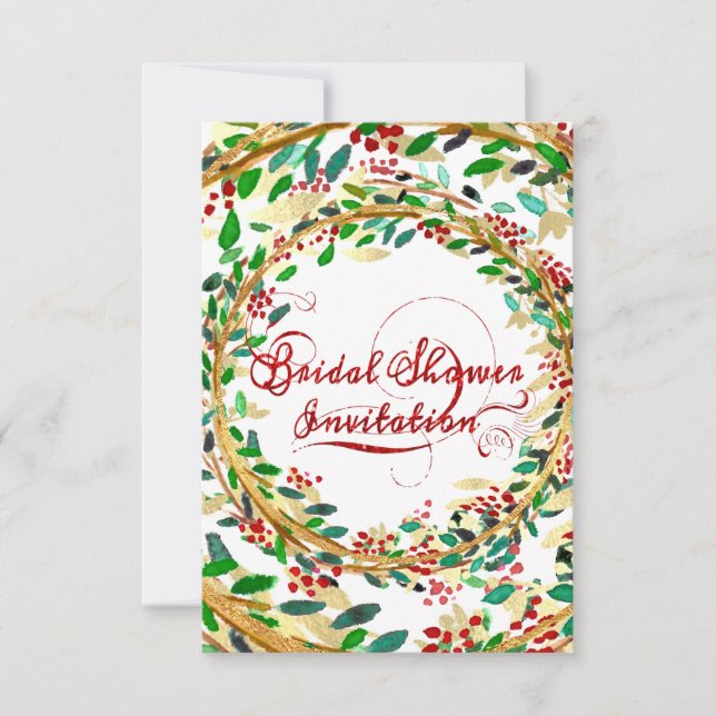 Bridal Shower Floral Gold Burgundy Green Red Invitation (Front)