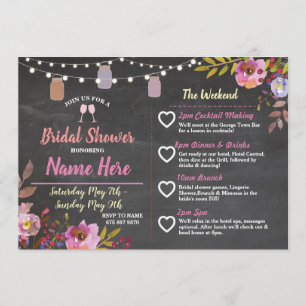 Bridal Shower Floral Jars Pink Itinerary Chalk Programme