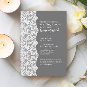 Bridal Shower: Floral Lace Pattern and grey Invitation