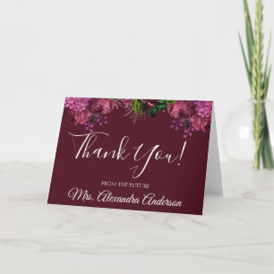 Bridal Shower Floral Marsala Burgundy Thank You