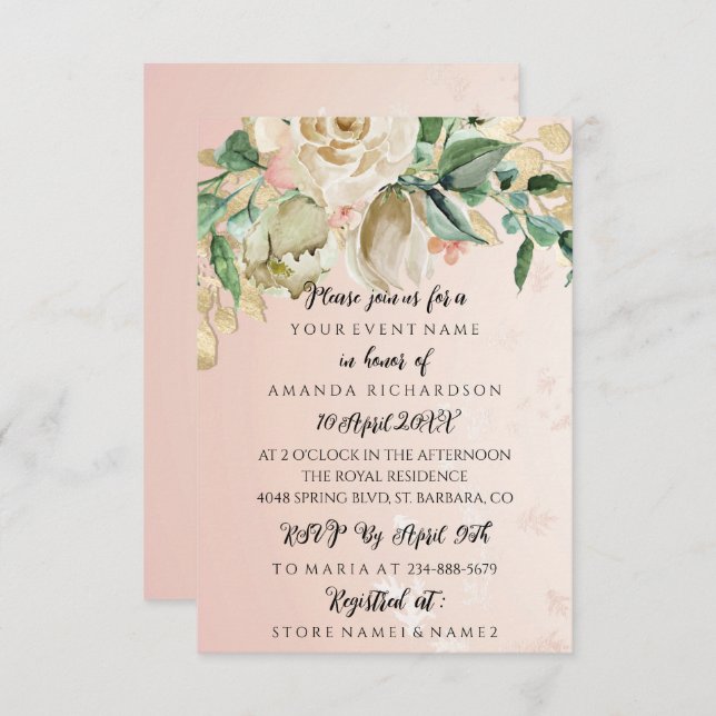 Bridal Shower Floral Min Light Pink Invitation (Front/Back)
