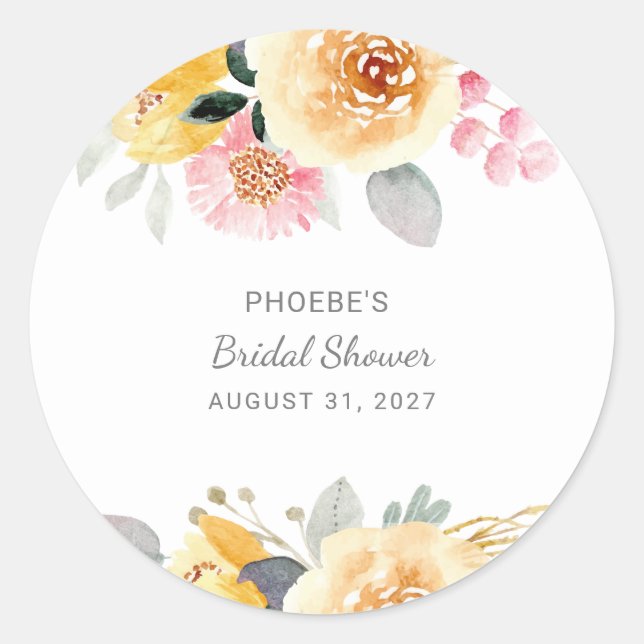 Bridal Shower Floral Modern Botanical Classic Round Sticker (Front)