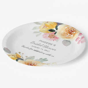 Bridal Shower Floral Modern Botanical Watercolor Paper Plate