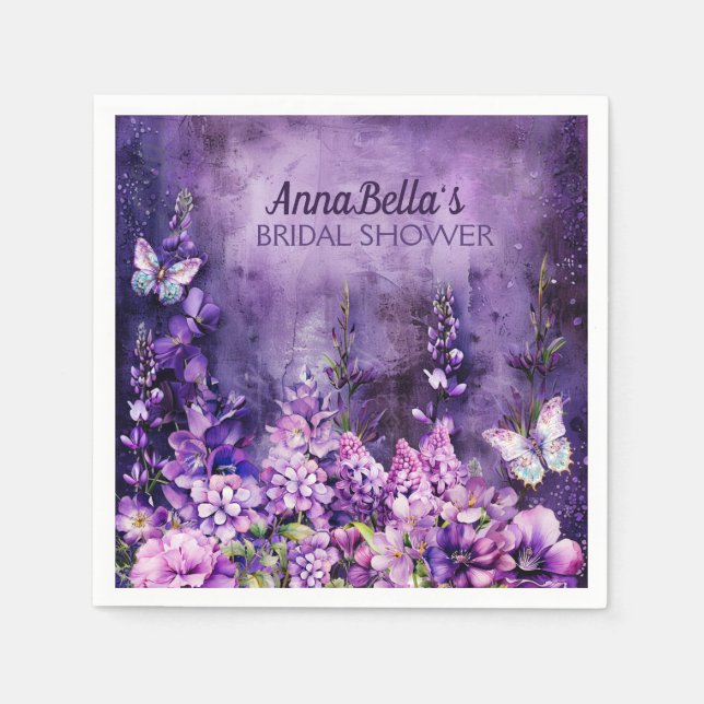 Bridal Shower Floral Napkins – Purple Reverie Gard (Front)