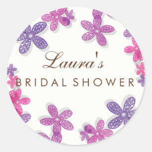 Bridal Shower Floral Pink and Violet Classic Round Sticker