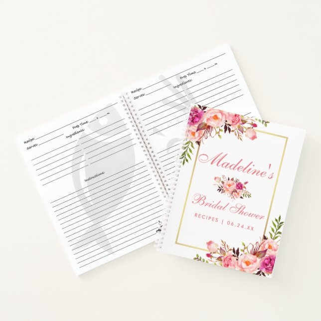 Bridal Shower Floral Pink Blush Recipe Notebook (Inside)