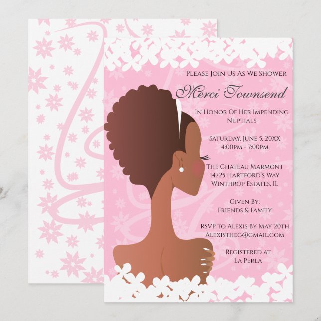 Bridal Shower Floral Pink Invitation (Front/Back)