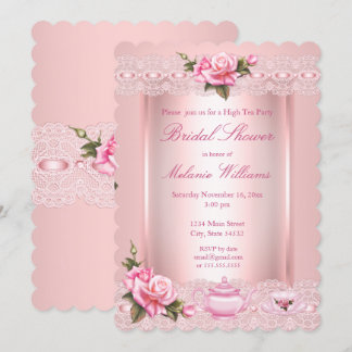 Bridal Shower Floral Pink roses High Tea Party Invitation