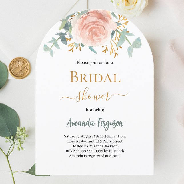 Bridal Shower floral rose gold eucalyptus greenery Invitation (Creator Uploaded)