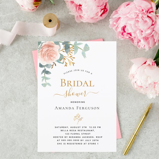 Bridal Shower floral rose gold eucalyptus greenery Postcard (Creator Uploaded)