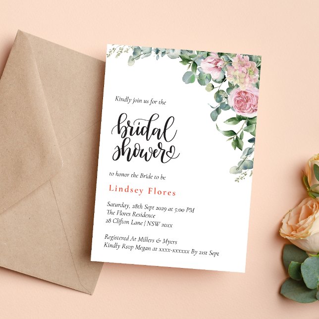 Bridal Shower Floral Rose Greenery Invitation (Creator Uploaded)