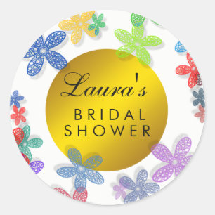 Bridal Shower Floral Watercolor Pink Purple Classic Round Sticker