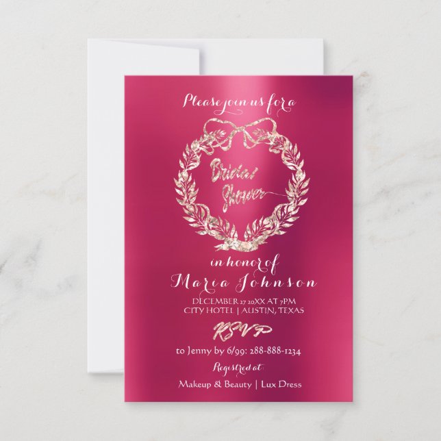 Bridal Shower Floral Wreath Raspberry Pink Rose Invitation (Front)