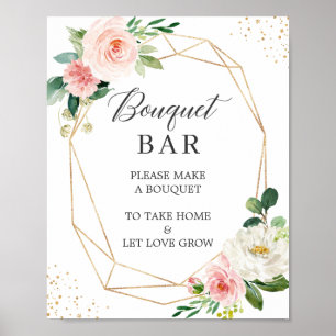 Bridal Shower Flower Bar Sign Blush Pink Floral