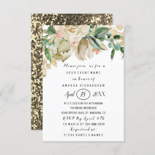 Bridal Shower Flower Brunch Green Glitter White Invitation
