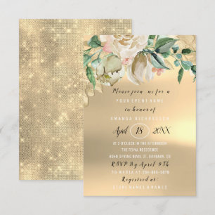 Bridal Shower Flower Brunch Green Gold Mint Ivory Invitation