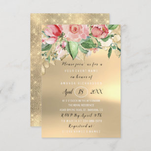 Bridal Shower Flower Brunch Green Gold Mint Roses Invitation