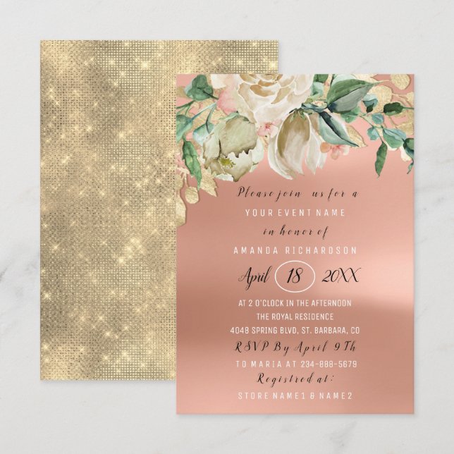 Bridal Shower Flower Brunch Green Gold Rose Meadow Invitation (Front/Back)