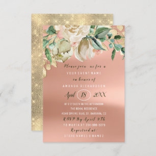 Bridal Shower Flower Brunch Green Peach Gold Roses Invitation